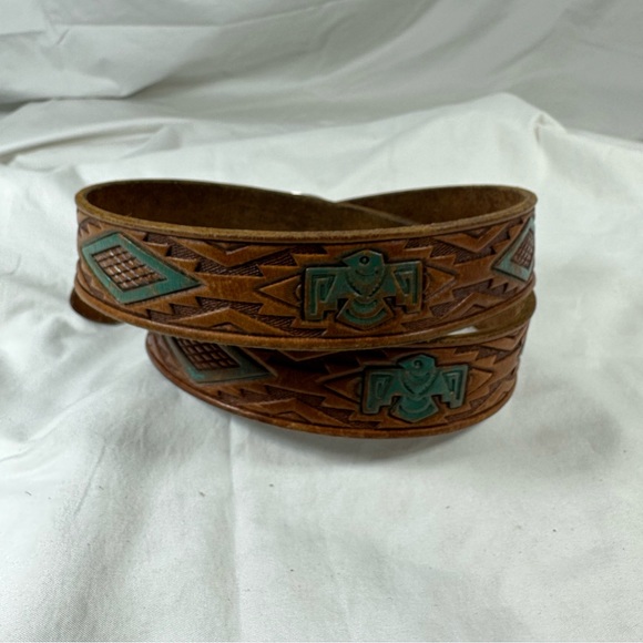 Vintage southwestern leather belt with buckle  size 39 large - Picture 8 of 12